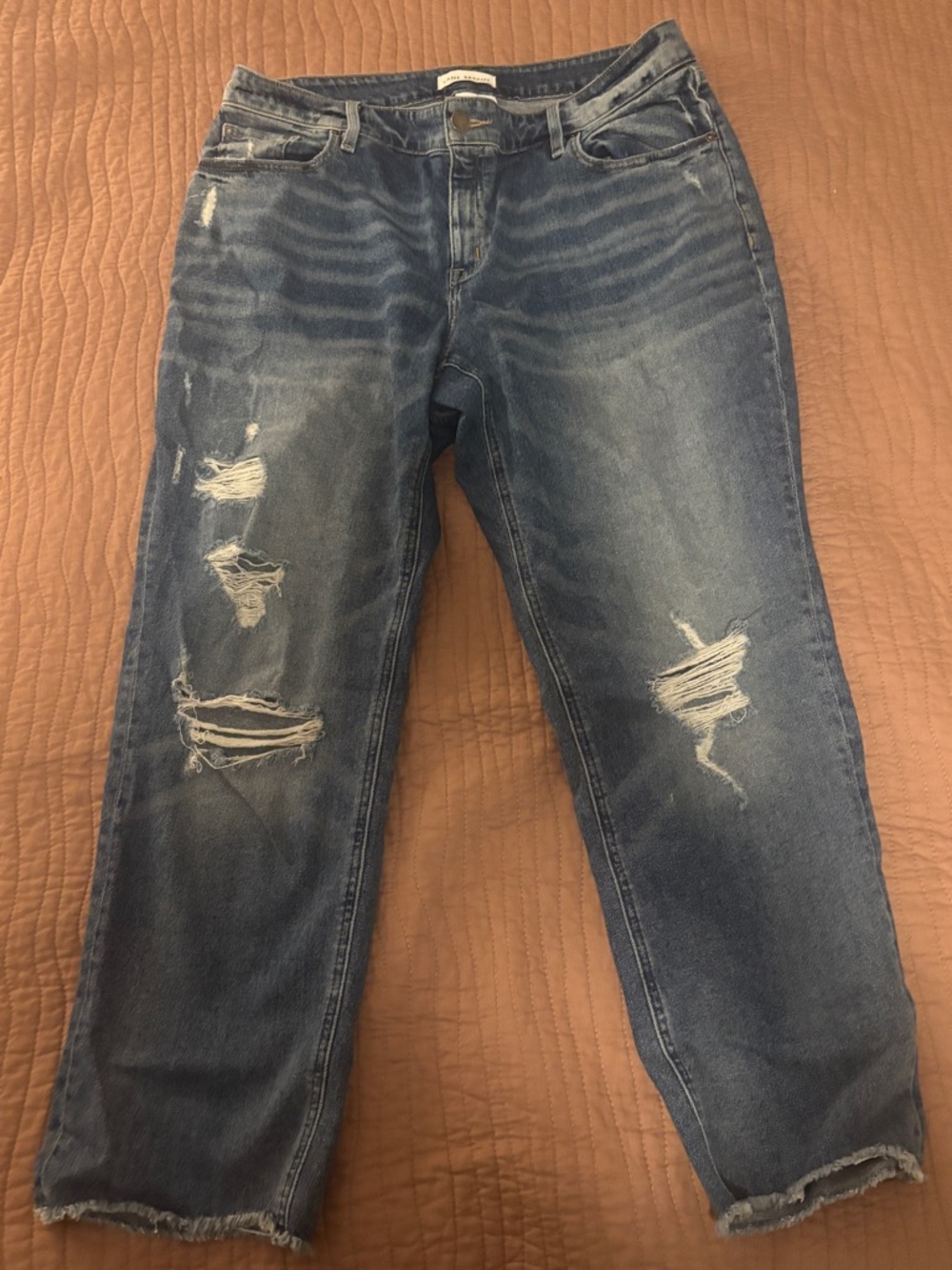 Lane Bryant Distressed Blue Magic Waistband High Rise Straight Leg Jeans